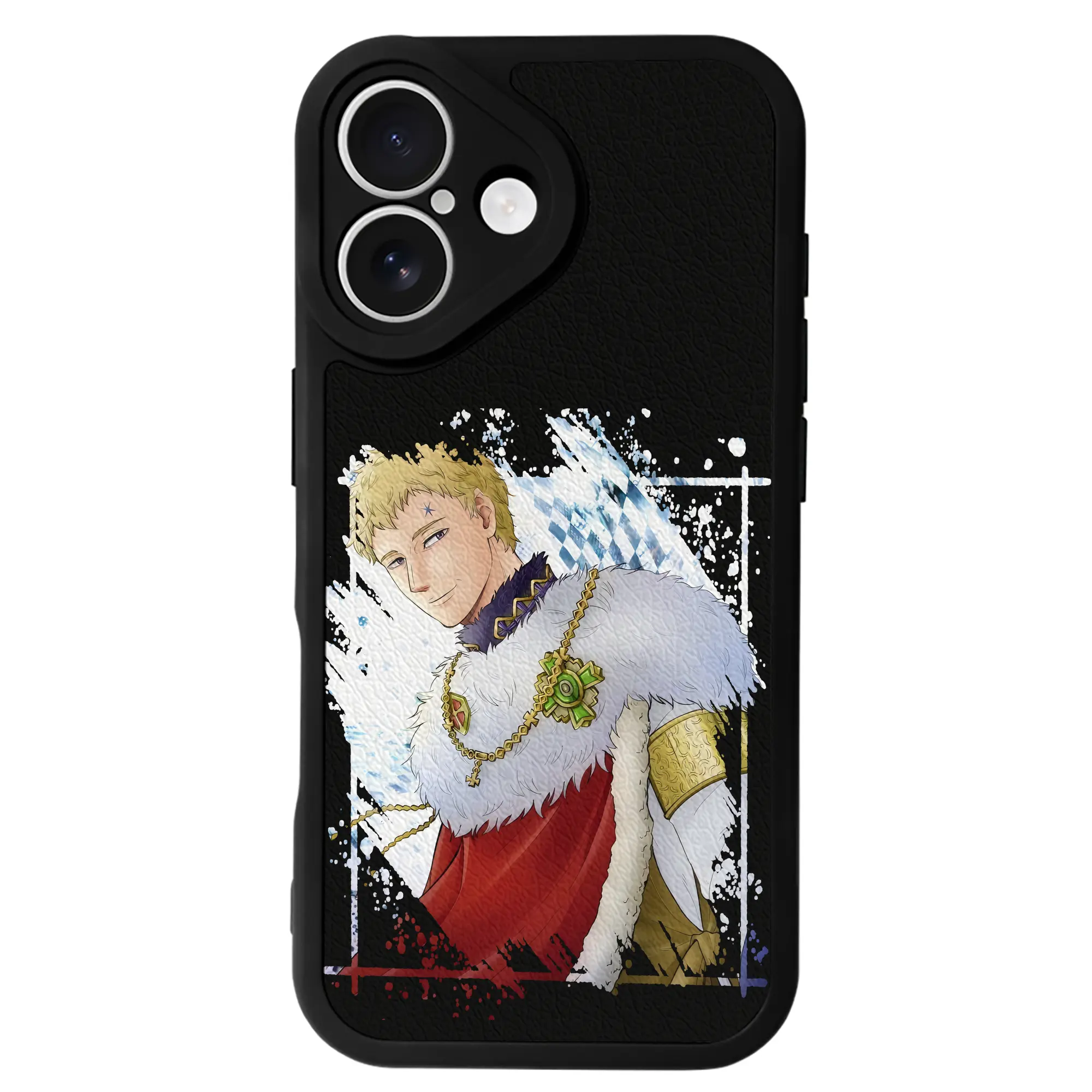 ブラッククローバー グッズ ユリウス・ノヴァクロノ - IPhone 16シリーズ対応 ・ シリコンスマホケース ・ レザー調 ・ 高精度フィット ・ 耐衝撃 ・ ワイヤレス充電対応 ・ 精密カット